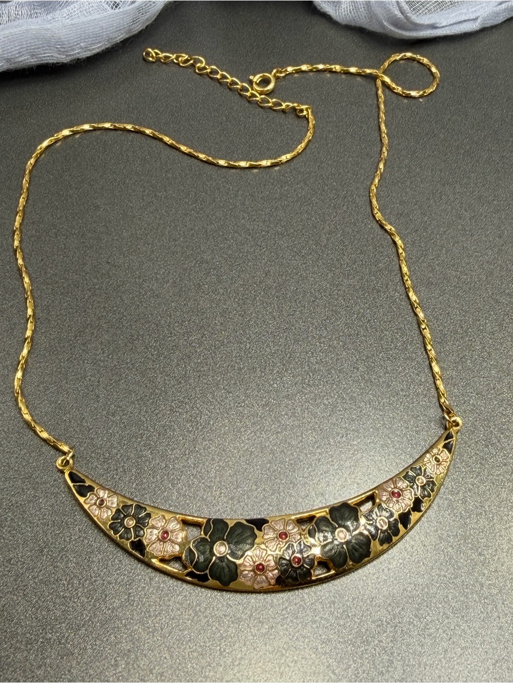 Vintage Cloisonné Charcoal and Pink Necklace #21SN